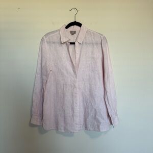 J. Jill Red White Striped Linen Button Down Shirt Top Small